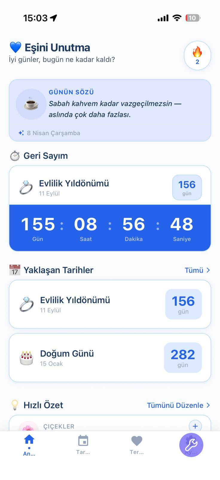 Ana Ekran - Geri Sayım